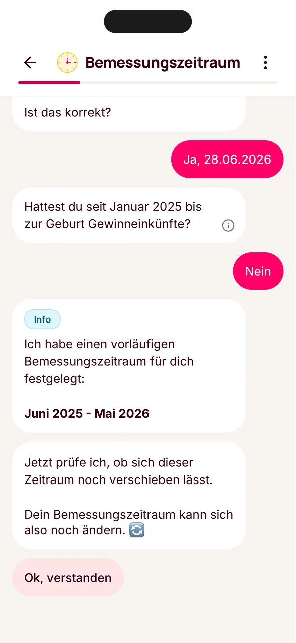 Ermittlung des Bemessungszeitraums in der App